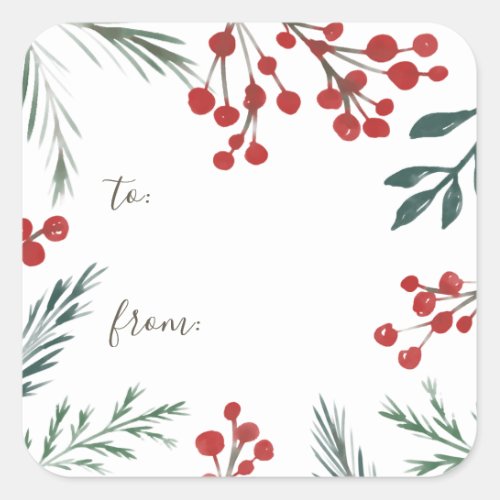 Winter Botanicals Elegant Holiday Christmas Gift Square Sticker