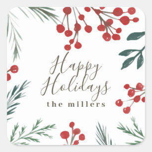 Winter Botanicals Elegant Holiday Christmas Square Sticker