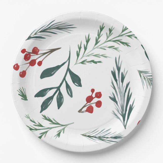 Winter Botanicals Elegant Holiday Paper Plates (Front)