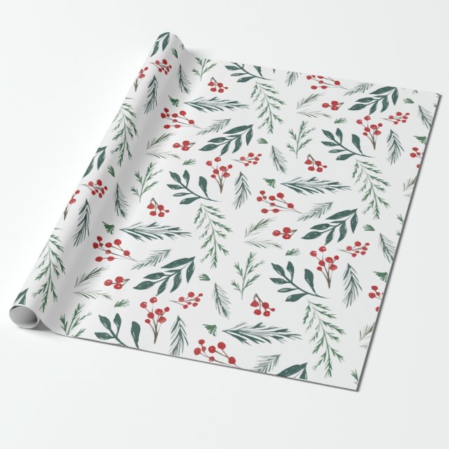 Winter Botanicals Elegant Holiday Wrapping Paper (Unrolled)