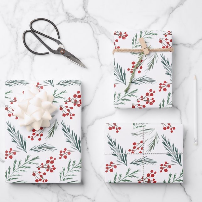 Winter Botanicals Elegant Holiday  Wrapping Paper Sheets (Front)