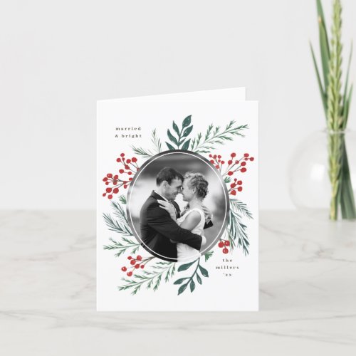 Winter Botanicals Elegant Married Holiday Photo Card