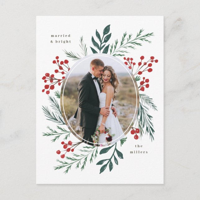 Winter Botanicals Elegant Married Holiday Photo Postcard (Front)
