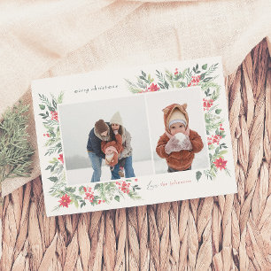 Winter Botanicals & Holly Merry Christmas 2 Photo Holiday Card