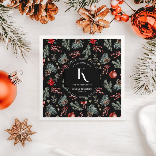 Winter Botanicals | Monogram Christmas Napkins (Creator Uploaded)