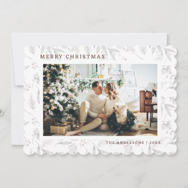 Winter Botanicals Photo Merry Christmas Card (Front)