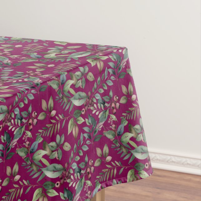 Winter Botanicals Rustic Burgundy Christmas Tablecloth (In Situ)