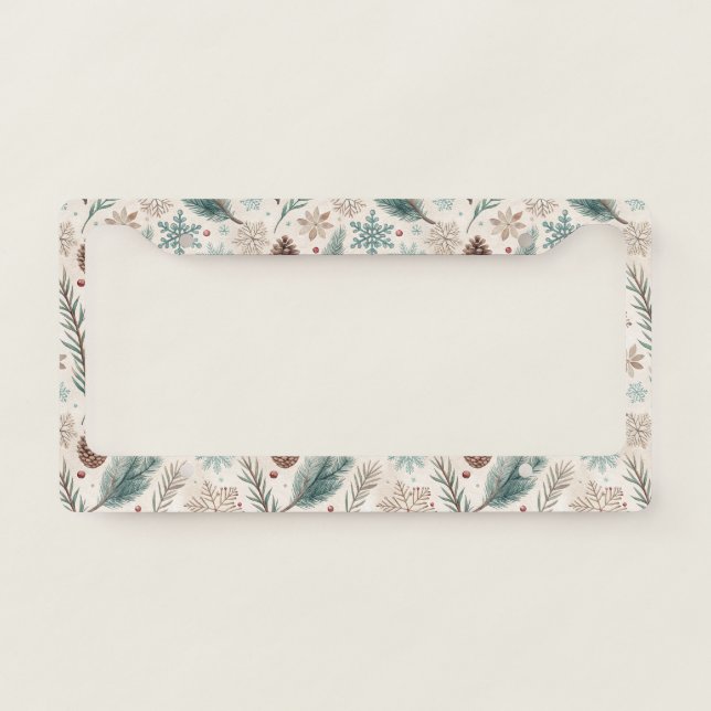 Winter Botanicals & Snowflakes - Rustic Holiday 1 License Plate Frame (Front)
