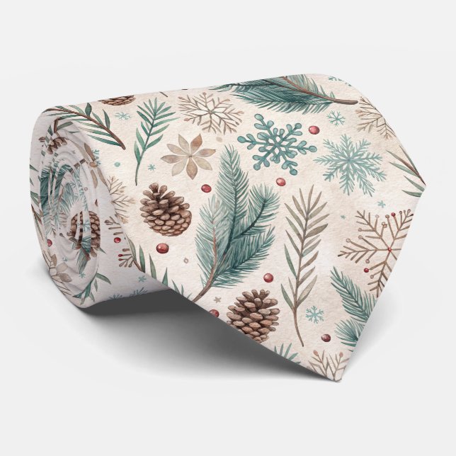 Winter Botanicals & Snowflakes - Rustic Holiday 1 Neck Tie (Rolled)