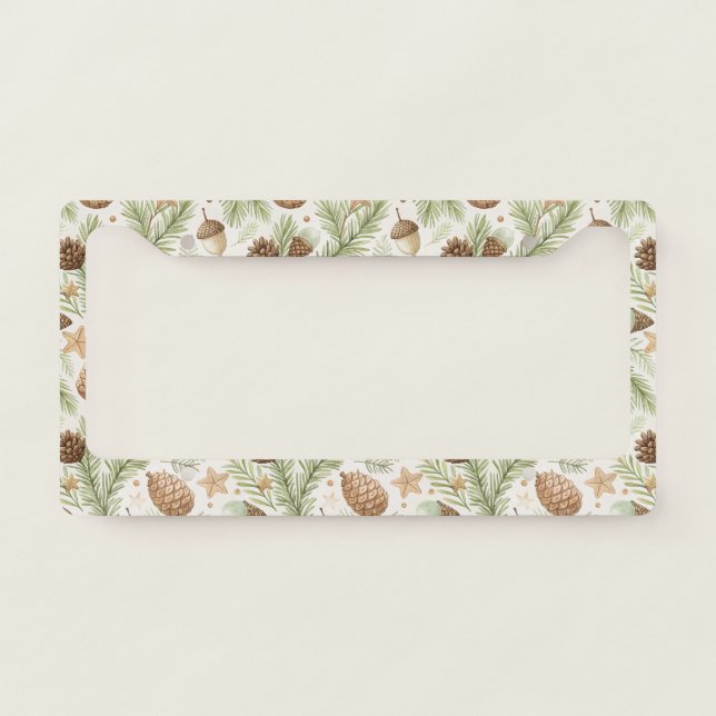 Winter Botanicals & Snowflakes - Rustic Holiday 2 License Plate Frame (Front)