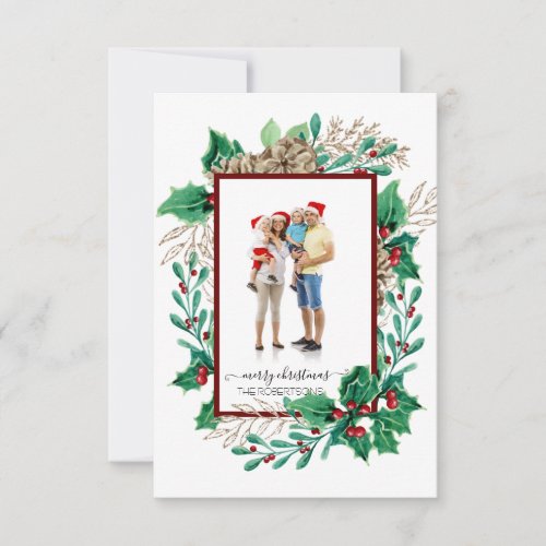 Winter Botanicals Watercolor Holly Berry Christmas Announcement