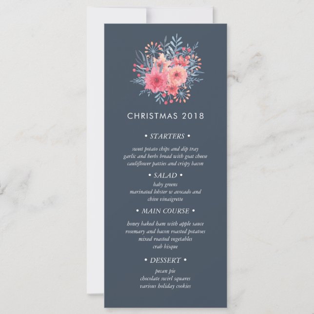 Winter Bouquet Christmas Dinner Menu Invitation (Front)