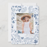 Winter Bouquet | Hanukkah Photo Card<br><div class="desc">Elegant Hanukkah photo card features a favorite vertical or portrait oriented photo surrounded by a border of delicate blue botanical foliage and tiny watercolor flower blossoms. Your custom holiday greeting and family name or names appear beneath your photo in chic grey lettering. Personalize the back with two additional photos and...</div>