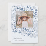 Winter Bouquet | Hanukkah Photo Holiday Card<br><div class="desc">Elegant Hanukkah photo card features a favorite photo surrounded by a geometric border of pale blue botanical foliage and tiny watercolor flower blossoms on a pale blue background. Your custom Hanukkah greeting and family name or names appear at the bottom in elegant lettering. Personalize the back with two additional photos....</div>