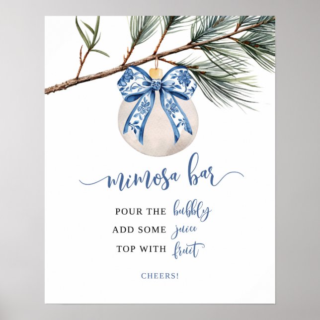 Winter Bow Chinoiserie Mimosa Bar Poster (Front)