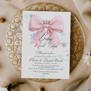 Winter Bow Snowflakes Baby Shower Invitation