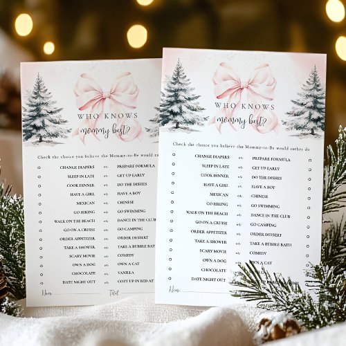 Winter Bow Who Knows Mommy Best Baby Shower Game