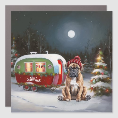 Winter Boxer Caravan Christmas Adventure Car Magnet