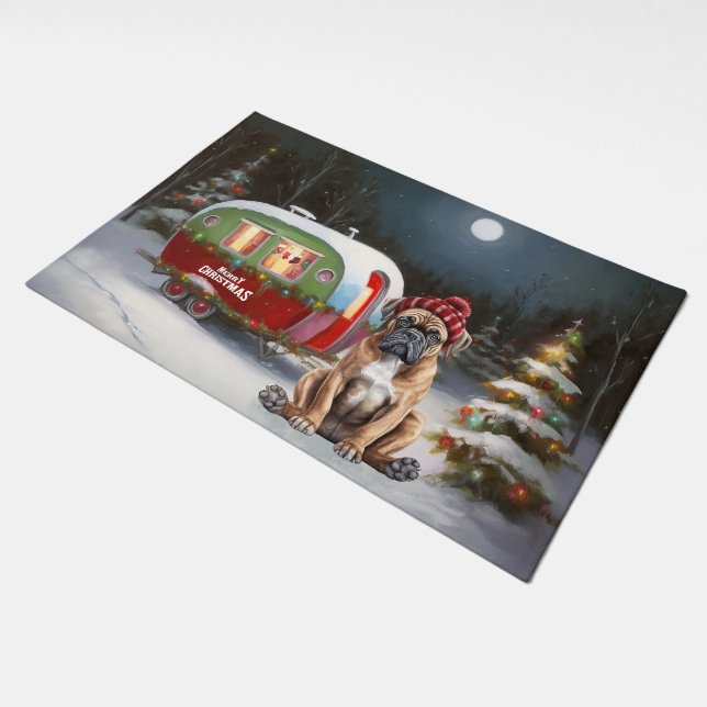 Winter Boxer Caravan Christmas Adventure Doormat (Angled)