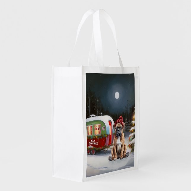 Winter Boxer Caravan Christmas Adventure Grocery Bag (Back Side)