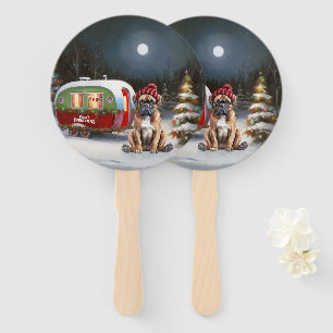 Winter Boxer Caravan Christmas Adventure Hand Fan