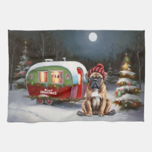 Winter Boxer Caravan Christmas Adventure Kitchen Towel