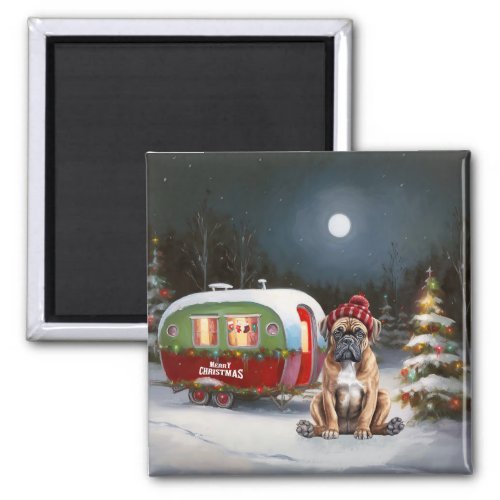 Winter Boxer Caravan Christmas Adventure Magnet