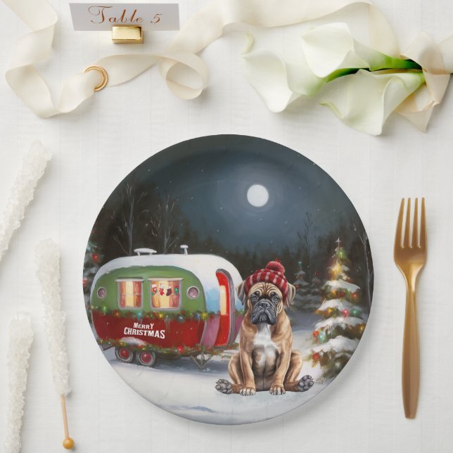 Winter Boxer Caravan Christmas Adventure Paper Plates (Wedding)