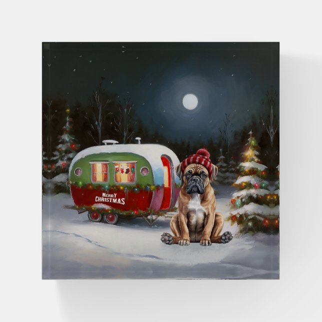 Winter Boxer Caravan Christmas Adventure Paperweight (Front)