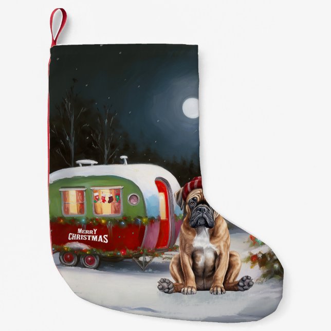 Winter Boxer Caravan Christmas Adventure Small Christmas Stocking (Front)