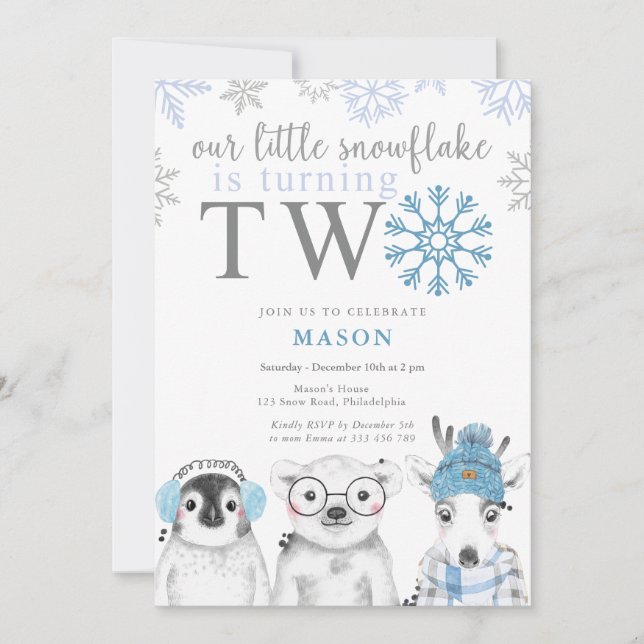 Winter Boy 2nd Birthday Invitation (Front)