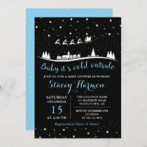 Winter Boy Baby Its Cold Outside Blue Baby Shower Invitation