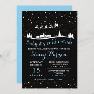 Winter Boy Baby Its Cold Outside Blue Baby Shower Invitation
