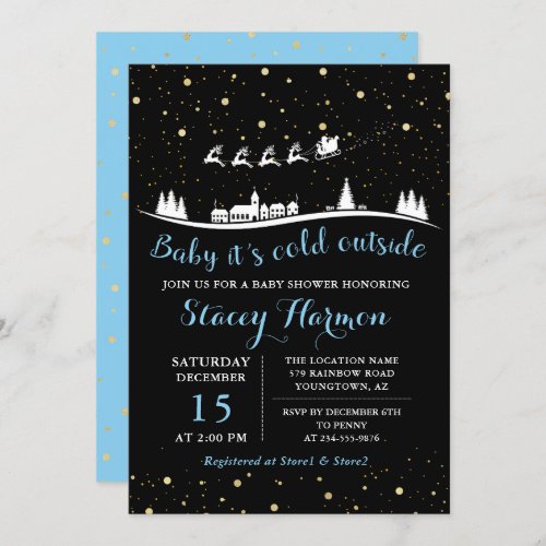 Winter Boy Baby Its Cold Outside Blue Baby Shower Invitation