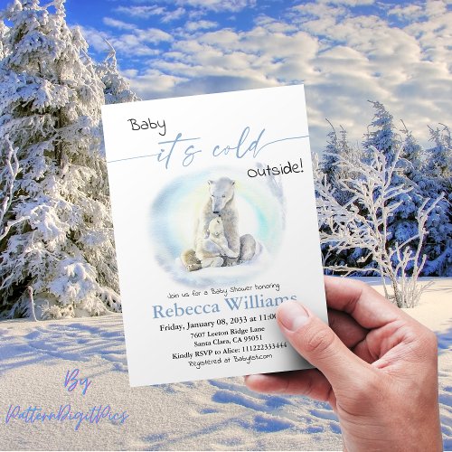 Winter Boy Baby Shower Cold Outside Polar Bear Invitation