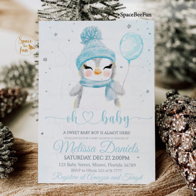 Winter Boy Baby shower invites Pinguin (Creator Uploaded)