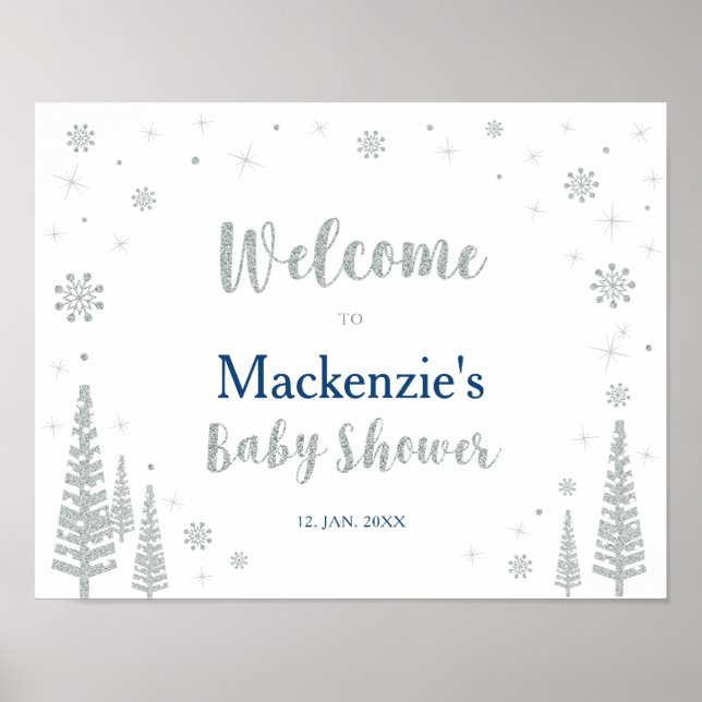Winter Boy Baby Shower Welcome Party Sign (Front)