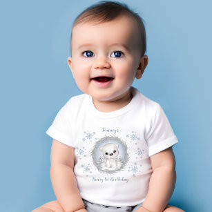 Winter Boy Beary 1st Birthday Cute Blue Polar Bear Baby T-Shirt