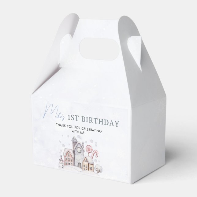 Winter Boy Onederland First Birthday Favor Box (Front Side)