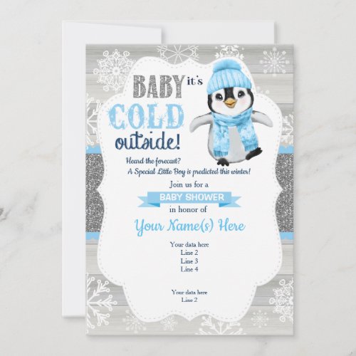 Winter Boy Penguin Invitation for Boy Baby Shower
