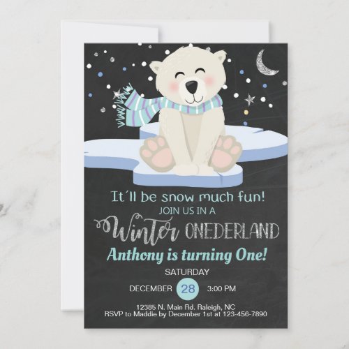 Winter boy polar bear snow much fun invite invitation