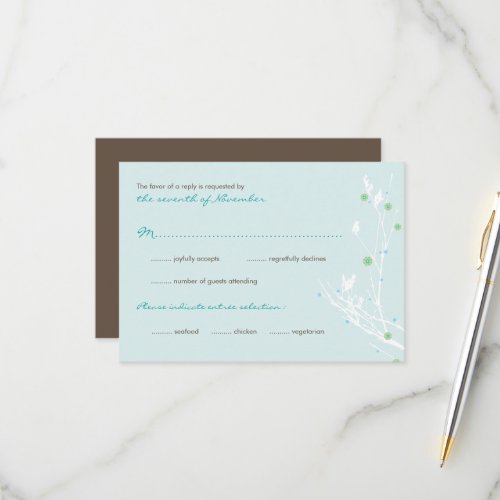 Winter Branch Snow Flower Wedding RSVP Card