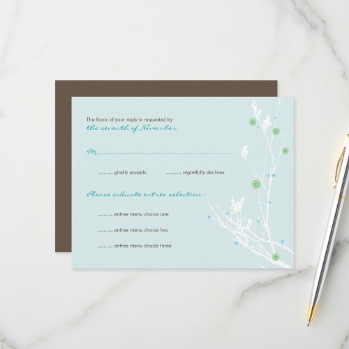 Winter Branch Snow Flower Simple Elegant Wedding RSVP Card