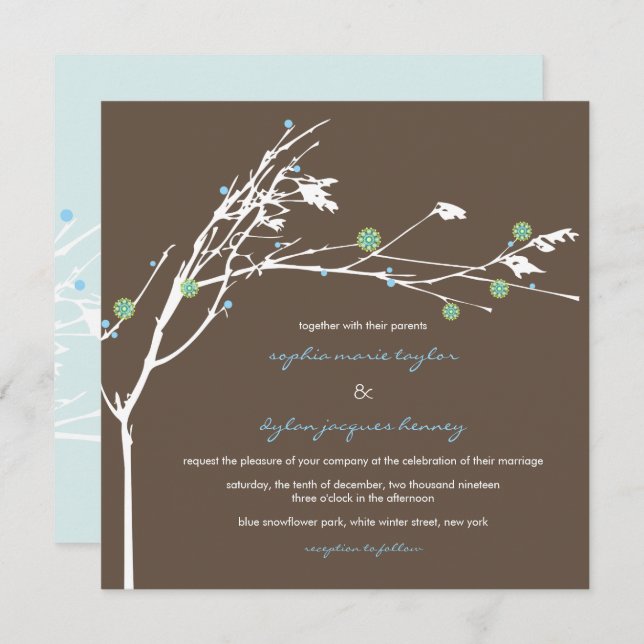 Winter Branch Snow Flower Wedding Invitation (Front/Back)