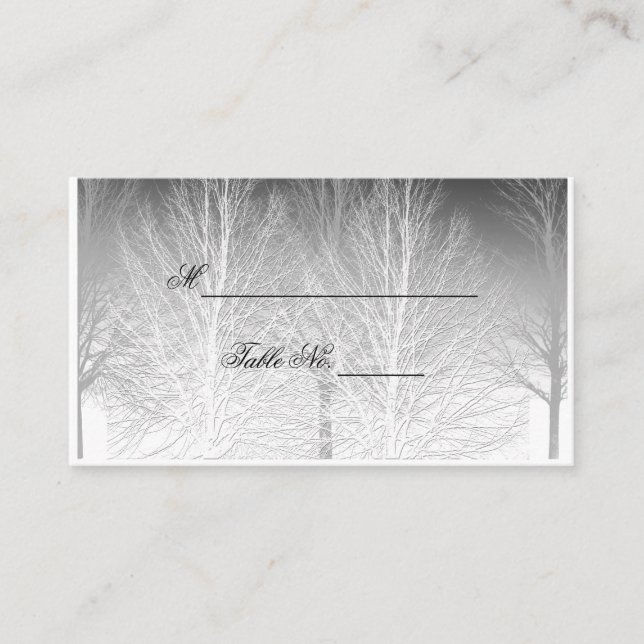 Winter Branches Black White Wedding Place Card (Front)