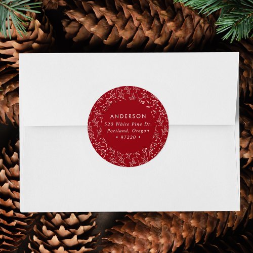 Winter Branches Cranberry Holiday Return Address Classic Round Sticker