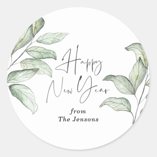Winter Branches Happy New Year Classic Round Sticker