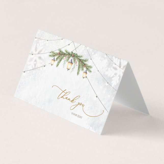 Winter Branches Lantern Snowflakes Thank You Card (Front)