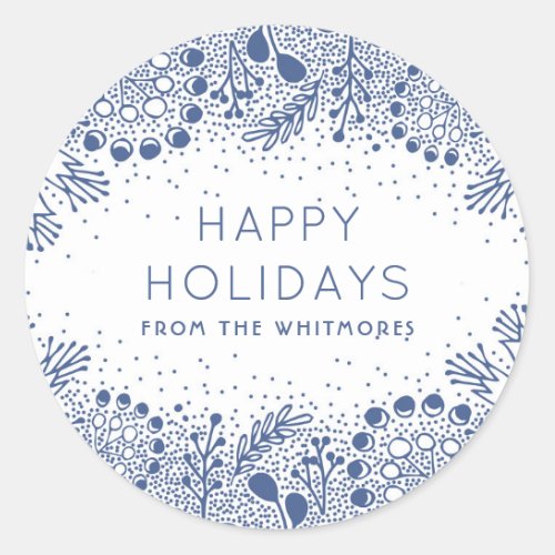 Winter Branches Modern Happy Holidays Classic Round Sticker