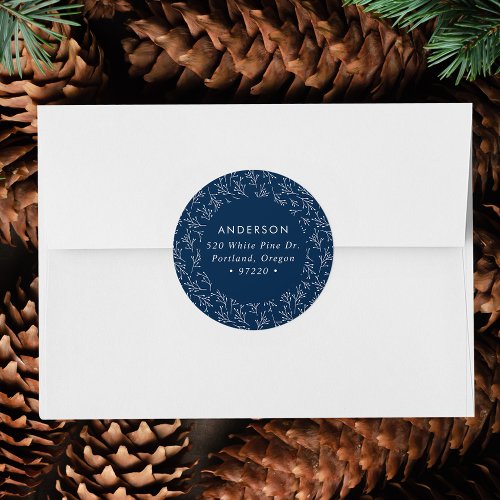 Winter Branches Navy Holiday Return Address Label